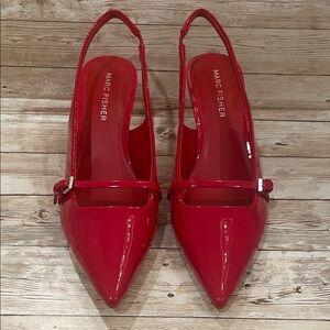 Marc‎ Fisher Red Patent Slingback Kitten Heels Pointed Toe Pumps Size 6.5 NWT